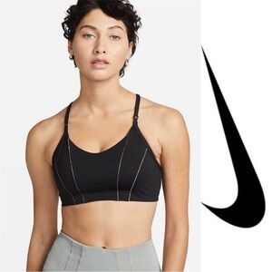 Nike Yoga Indy Light Support Padded Metallic Tape Sports Bra Black Size S